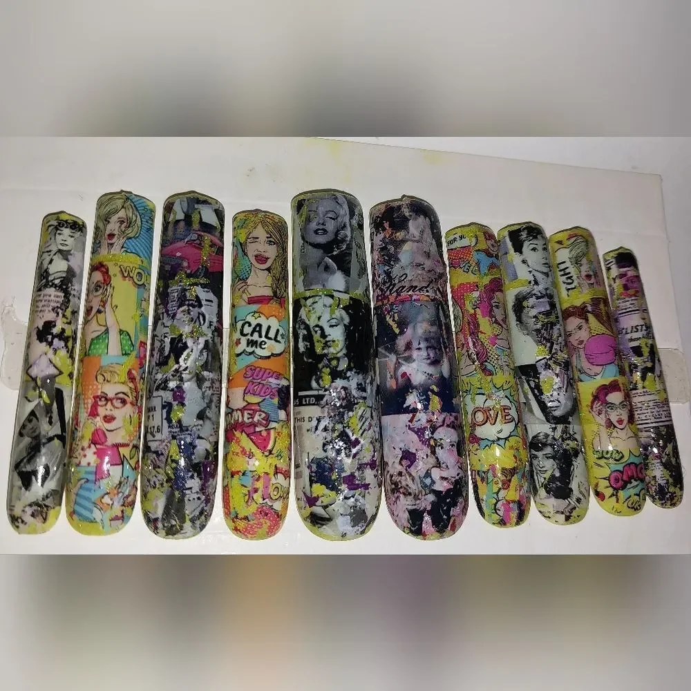 Hand crafted custom 10pc xxl long acrylic press on nails sz large For Adults